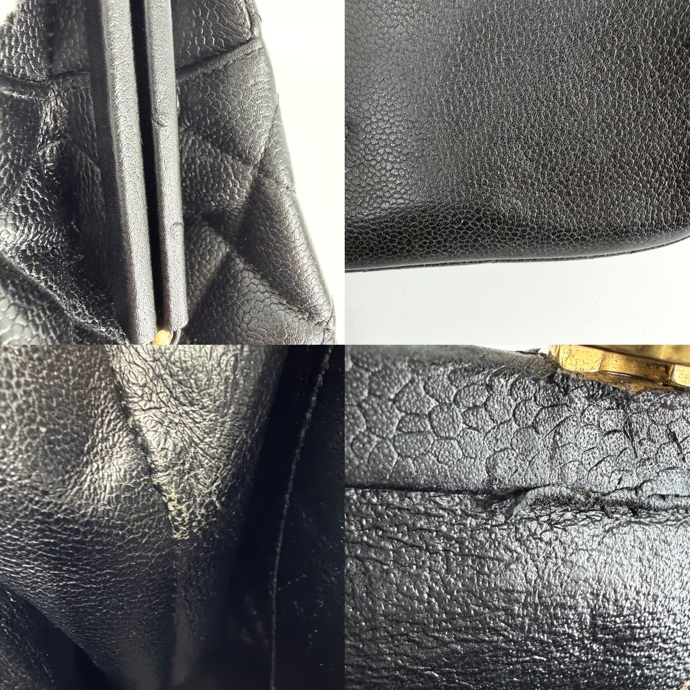 Chanel Tote Bag Quilted CC Logo Turnlock Shoulder Caviar Leather Black Gold — view 6