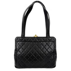 Chanel Tote Bag Quilted CC Logo Turnlock Shoulder Caviar Leather Black Gold — view 2
