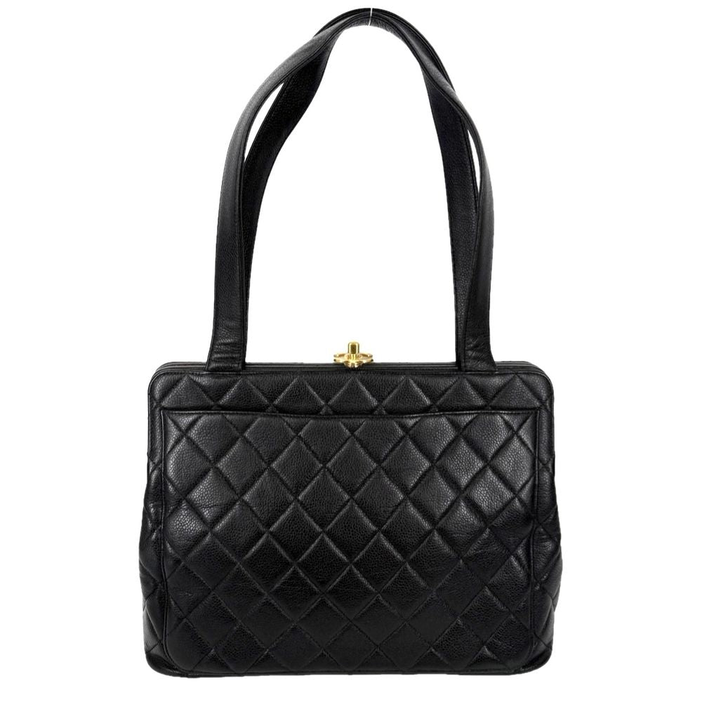 Chanel Tote Bag Quilted CC Logo Turnlock Shoulder Caviar Leather Black Gold — view 2