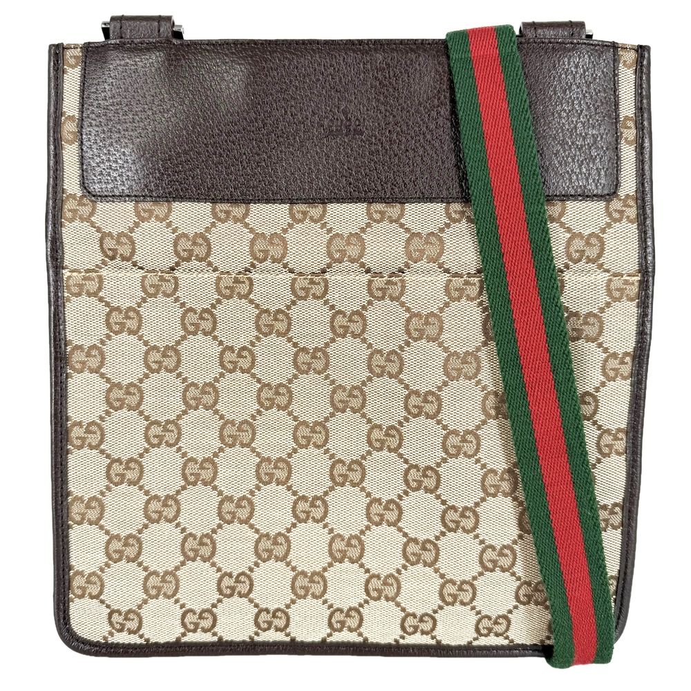 Gucci Shoulder Bag Sherry Line Crossbody GG Canvas Leather Beige Silver