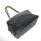 Chanel Tote Quilted Chain Handbag Shoulder CC Logo Caviar Leather Black Gold — view 3