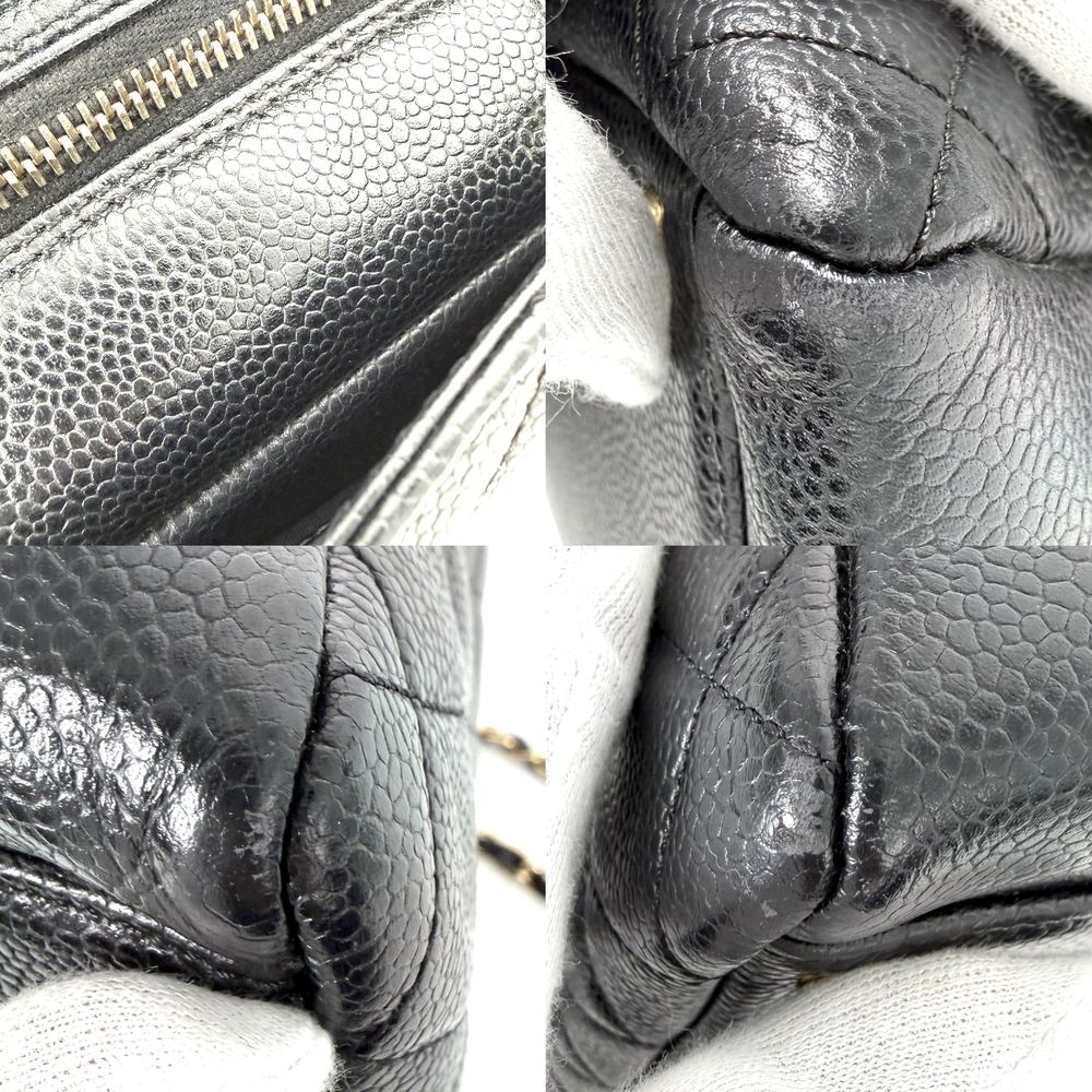 Chanel Tote Quilted Chain Handbag Shoulder CC Logo Caviar Leather Black Gold — view 6