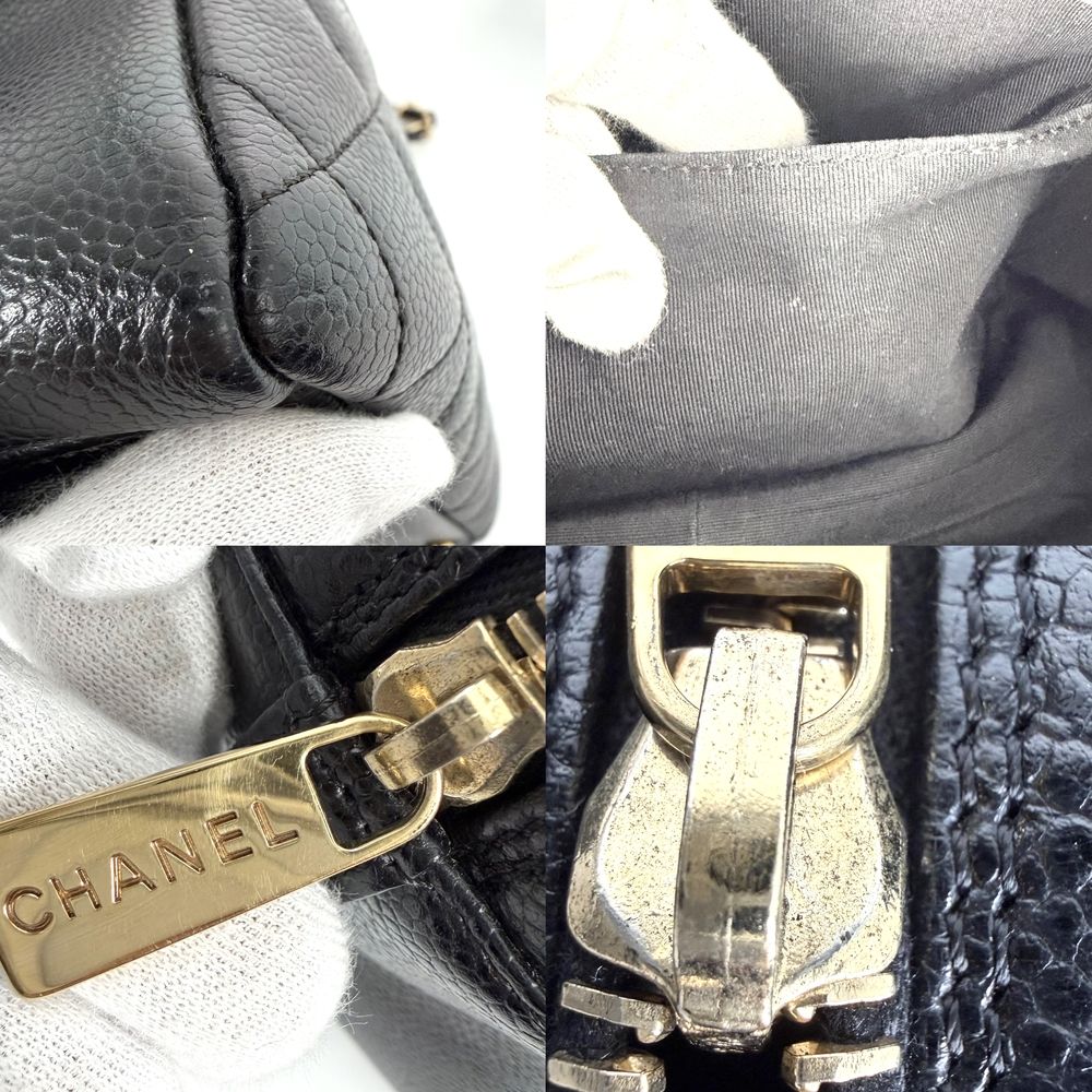 Chanel Tote Quilted Chain Handbag Shoulder CC Logo Caviar Leather Black Gold — view 7