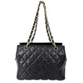 Chanel Tote Quilted Chain Handbag Shoulder CC Logo Caviar Leather Black Gold