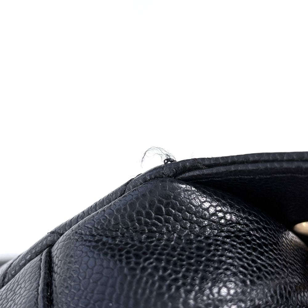 Chanel Tote Quilted Chain Handbag Shoulder CC Logo Caviar Leather Black Gold — view 8