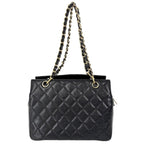 Chanel Tote Quilted Chain Handbag Shoulder CC Logo Caviar Leather Black Gold — view 2