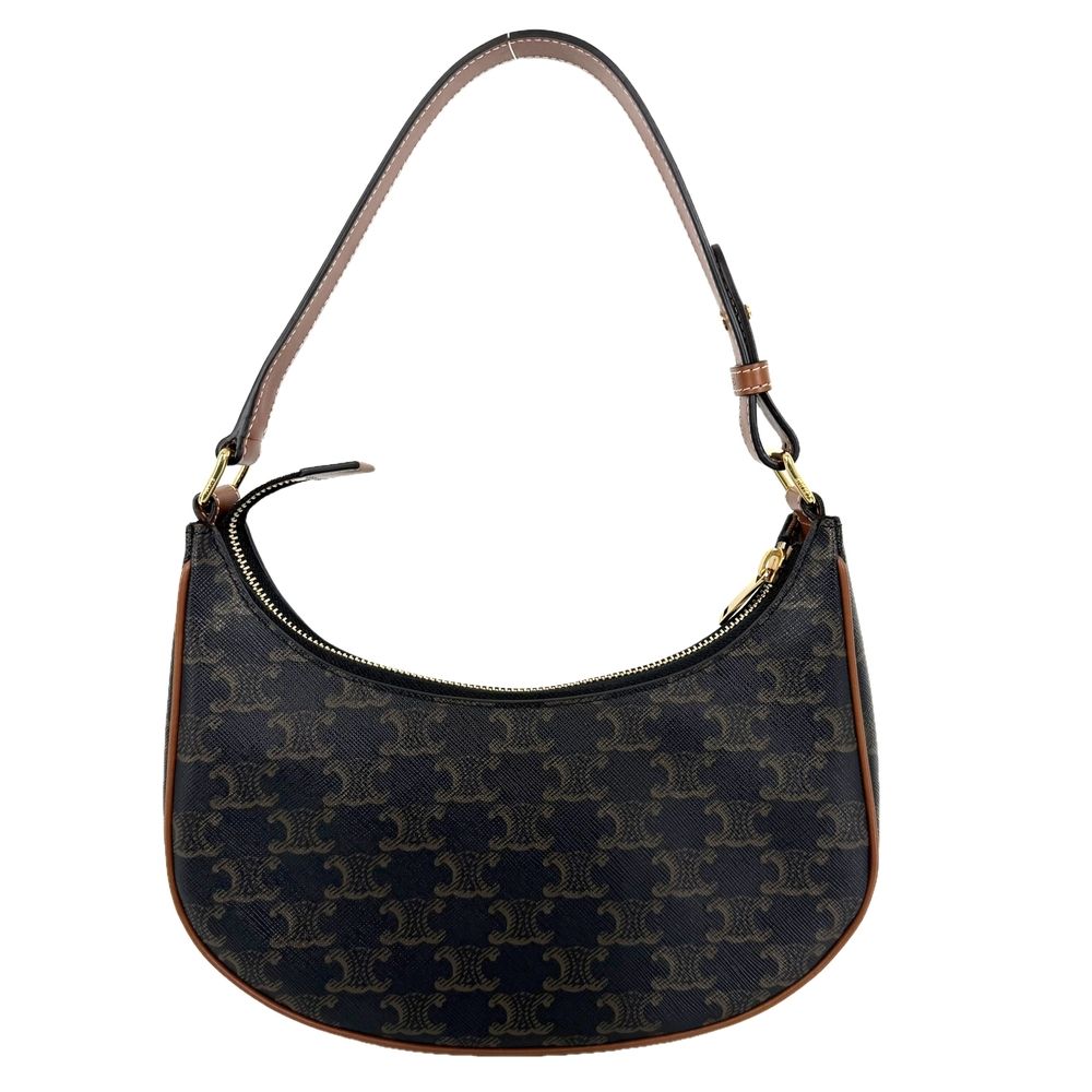 Celine Ava Triomphe One Handle Shoulder Bag Canvas Calfskin Brown Gold — view 2