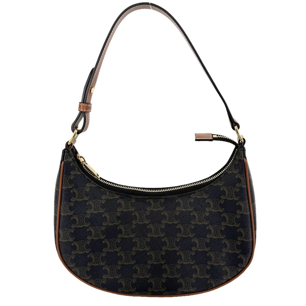 Celine Ava Triomphe One Handle Shoulder Bag Canvas Calfskin Brown Gold