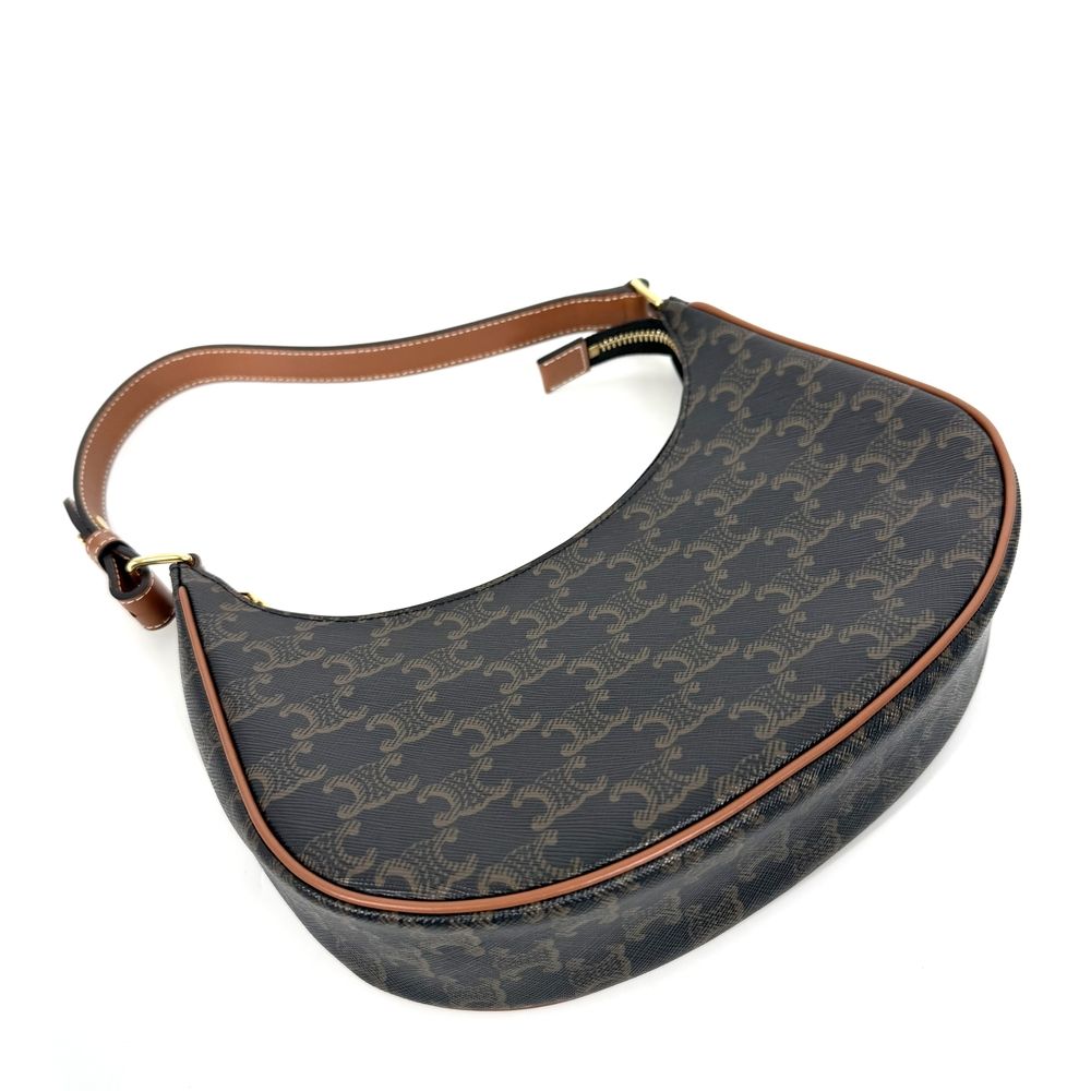 Celine Ava Triomphe One Handle Shoulder Bag Canvas Calfskin Brown Gold — view 3