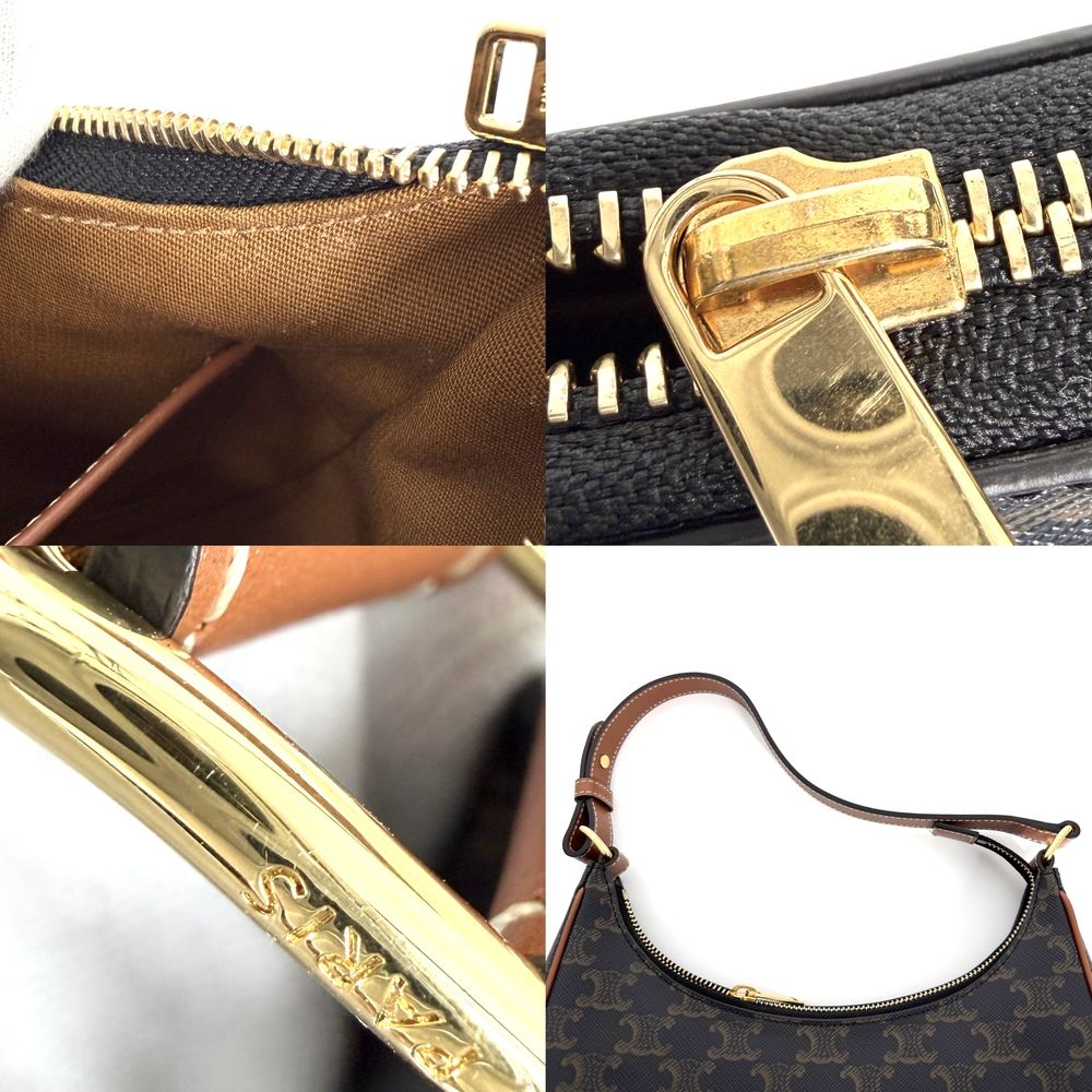 Celine Ava Triomphe One Handle Shoulder Bag Canvas Calfskin Brown Gold — view 8