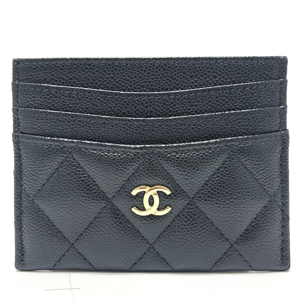Chanel Card Case CC Logo Timeless Classic Quilted Caviar Leather Black