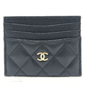 Chanel Card Case CC Logo Timeless Classic Quilted Caviar Leather Black