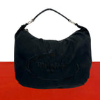 Prada Logo Embroidery Pocono Tessuto Nylon Leather Shoulder Bag Black