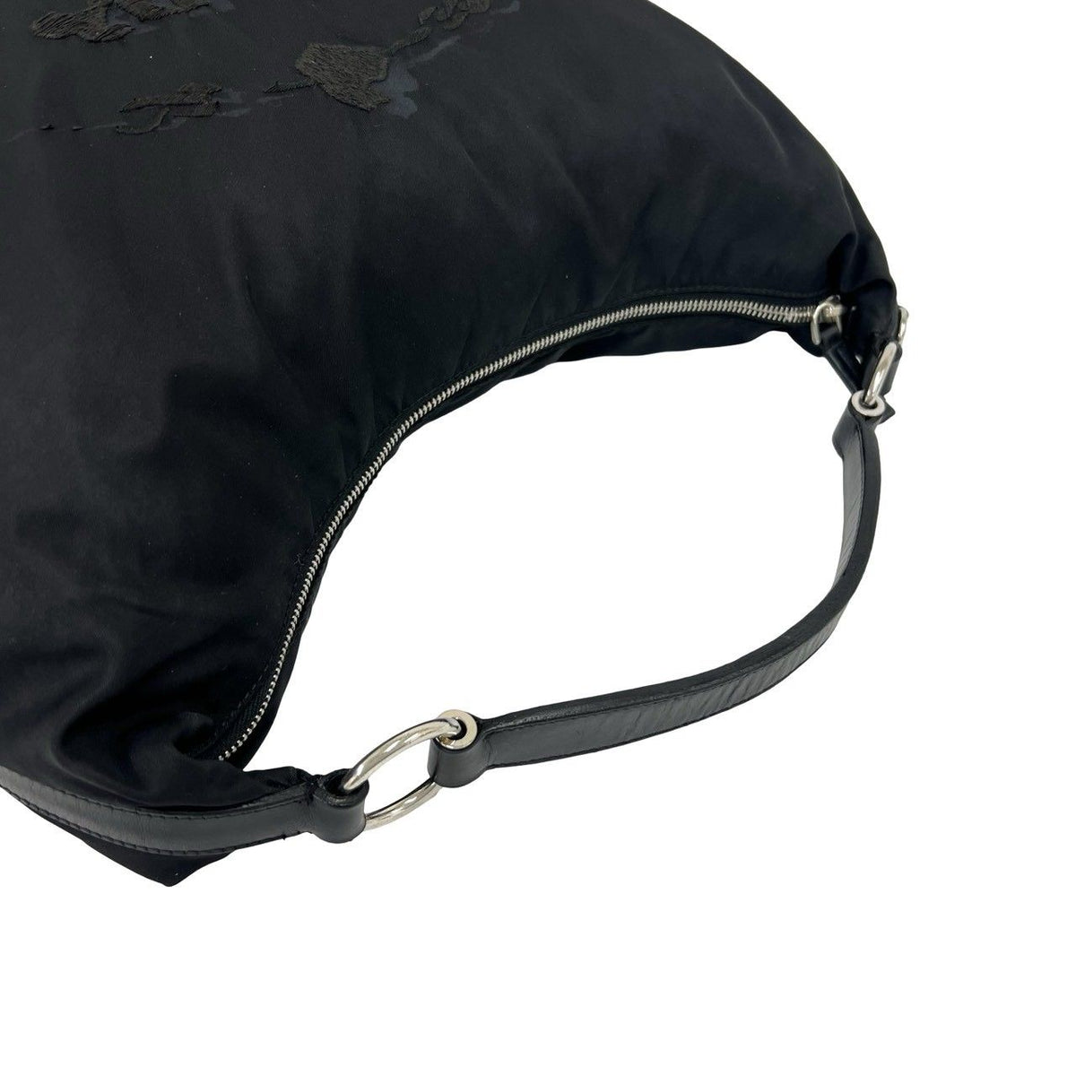 Prada Logo Embroidery Pocono Tessuto Nylon Leather Shoulder Bag Black — view 4