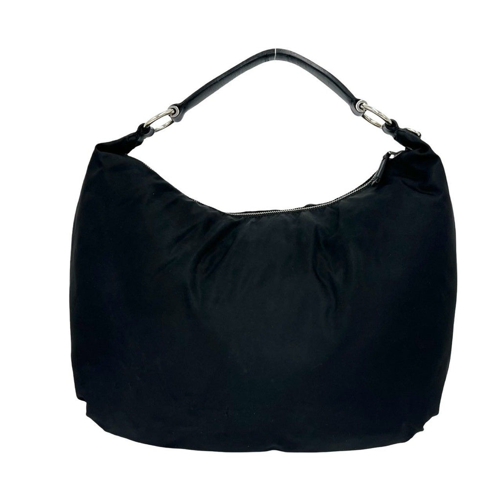 Prada Logo Embroidery Pocono Tessuto Nylon Leather Shoulder Bag Black — view 3