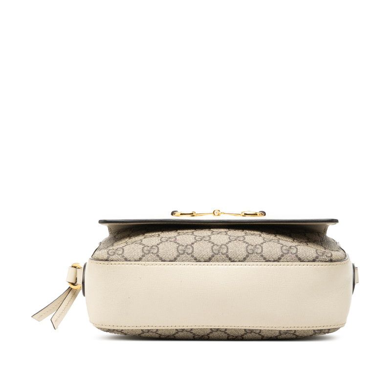 Gucci GG Supreme Horsebit Crossbody Shoulder Bag Beige White Leather — view 3