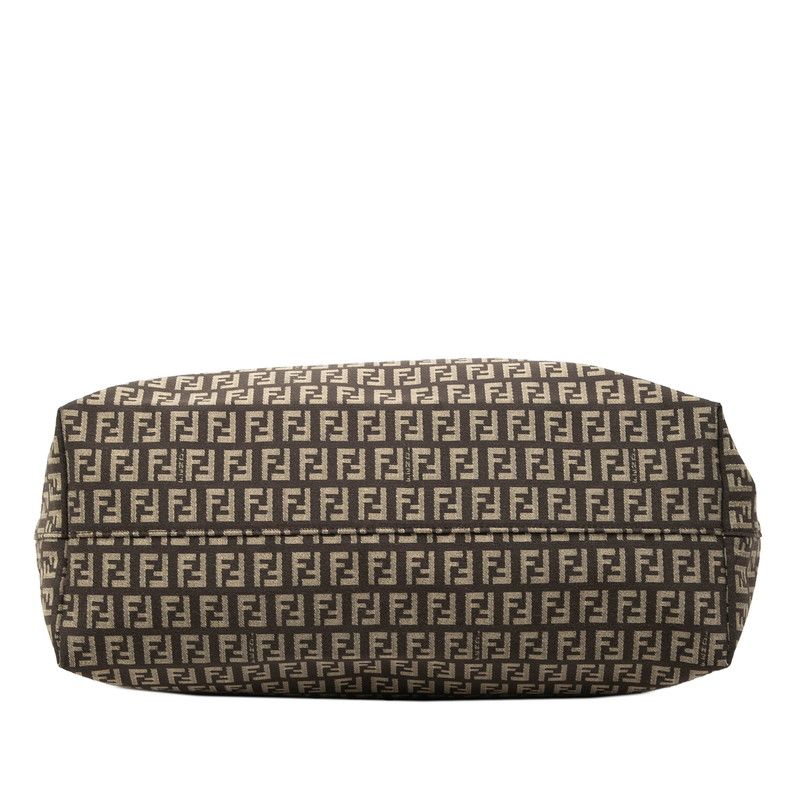 Fendi Zucchino Tote Shoulder Bag Brown Beige Canvas Leather — view 3