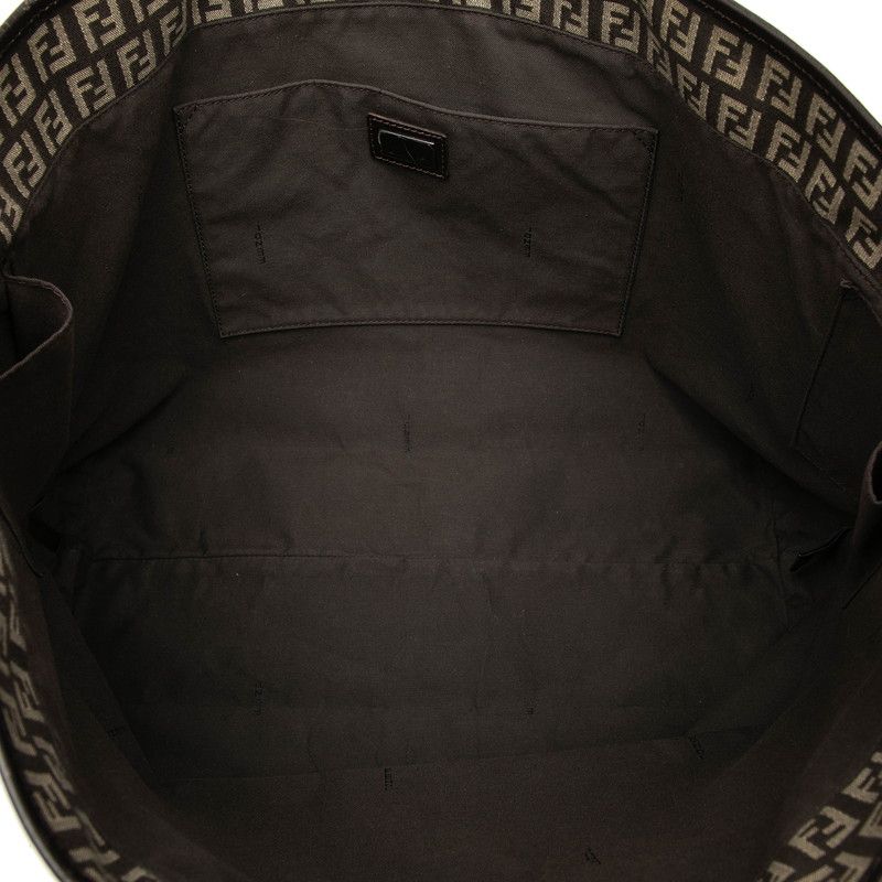 Fendi Zucchino Tote Shoulder Bag Brown Beige Canvas Leather — view 4