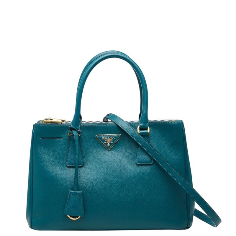 Prada Galleria Shoulder Bag Blue Green Saffiano Leather