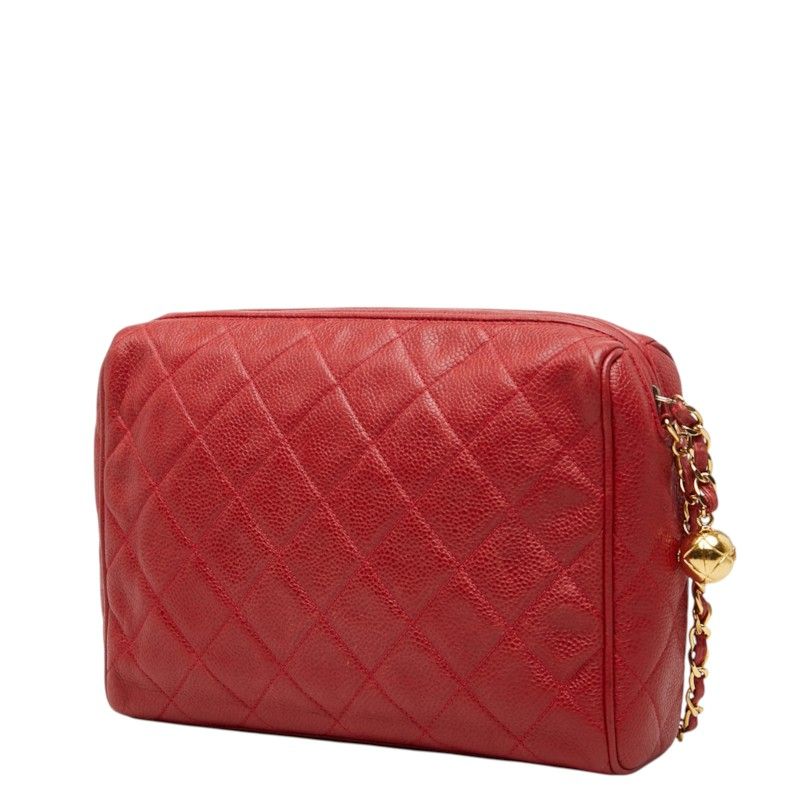 Chanel Quilted CC Logo Crossbody Chain Shoulder Bag Red Caviar Leather — view 2