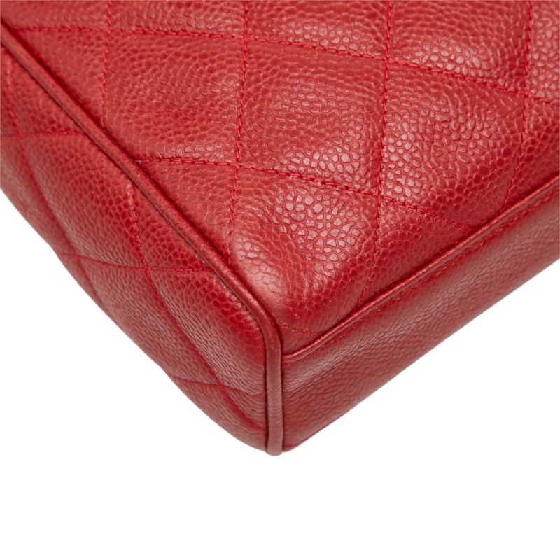 Chanel Quilted CC Logo Crossbody Chain Shoulder Bag Red Caviar Leather — view 6