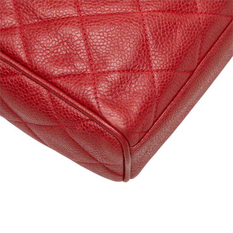 Chanel Quilted CC Logo Crossbody Chain Shoulder Bag Red Caviar Leather — view 4