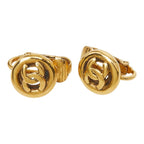 Chanel CC Logo Round Motif Earrings Ear Clip Gold Plated