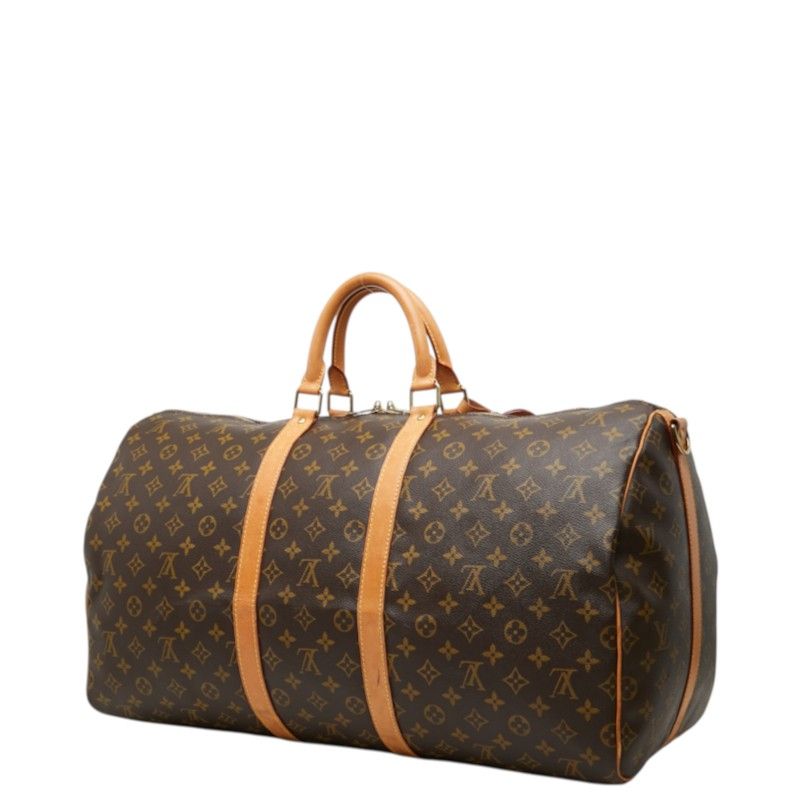 Louis Vuitton Monogram Keepall Bandouliere 55 Boston Bag 2-Way Brown Leather — view 2
