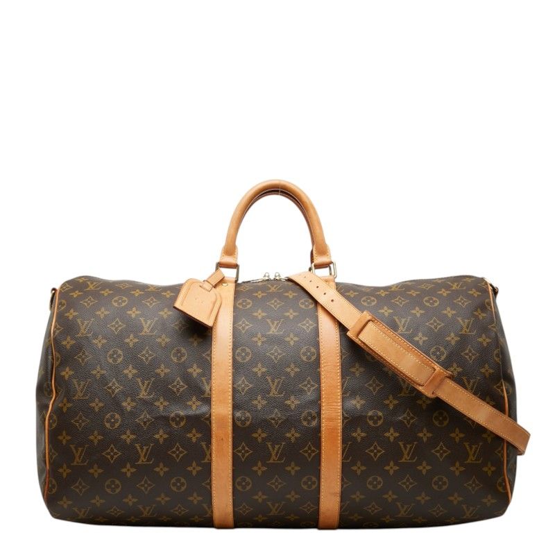 Louis Vuitton Monogram Keepall Bandouliere 55 Boston Bag 2-Way Brown Leather