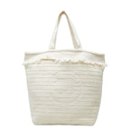 Chanel CC Logo Fringe Beach Tote Bag Ivory White Pile