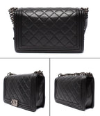 Chanel Chain Shoulder Bag Vintage Silver Smooth Leather Boy 25 — view 2