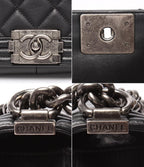 Chanel Chain Shoulder Bag Vintage Silver Smooth Leather Boy 25 — view 6