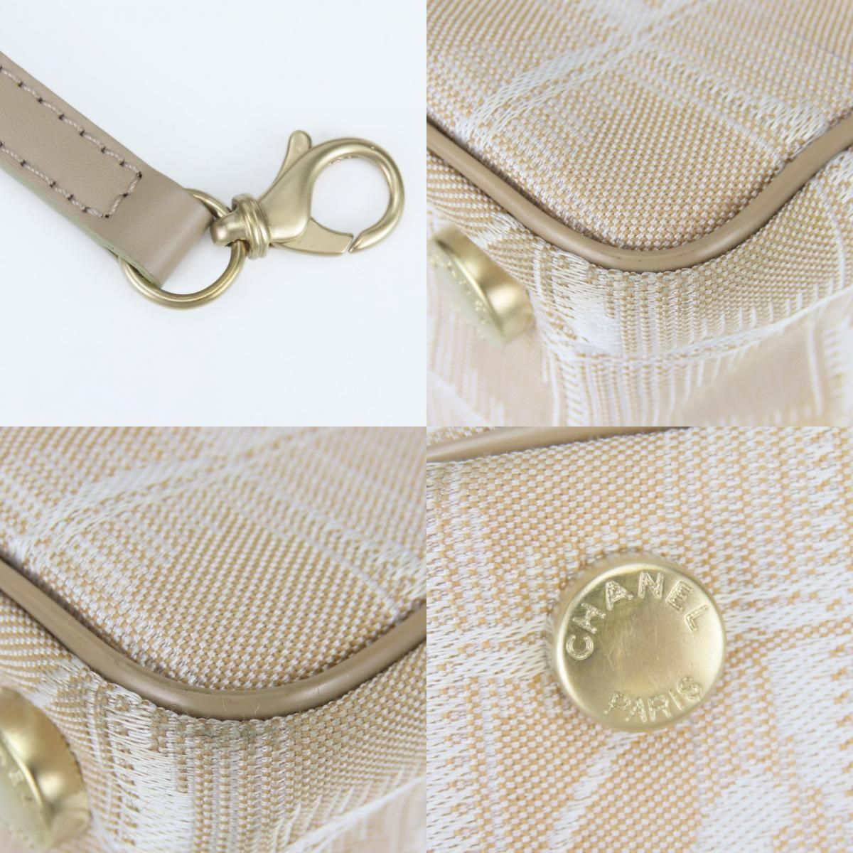 Chanel Tote New Travel Line MM Jacquard Nylon Leather Beige Silver Shoulder Bag — view 5