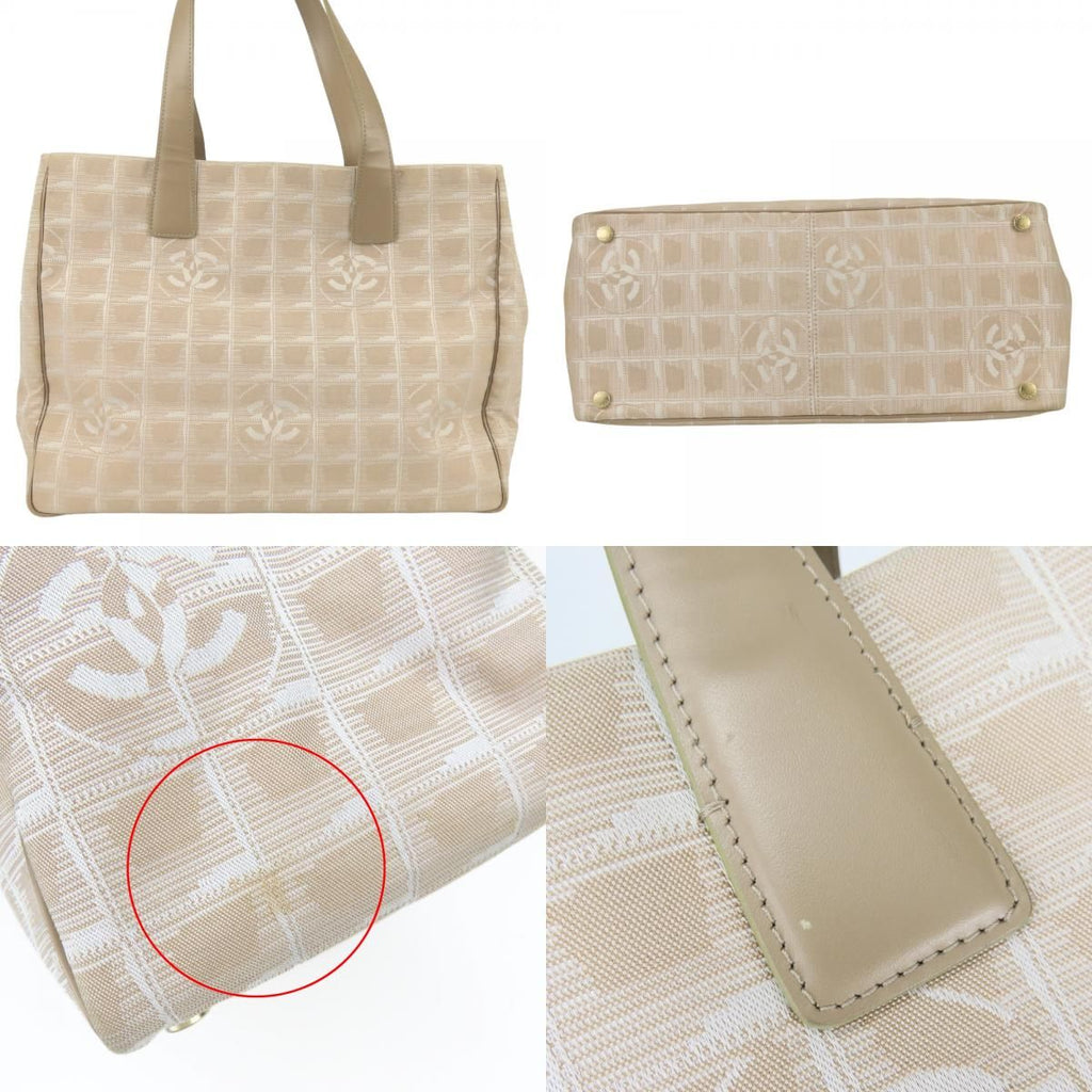 Chanel Tote New Travel Line MM Jacquard Nylon Leather Beige Silver Shoulder Bag — view 3