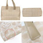 Chanel Tote New Travel Line MM Jacquard Nylon Leather Beige Silver Shoulder Bag — view 3