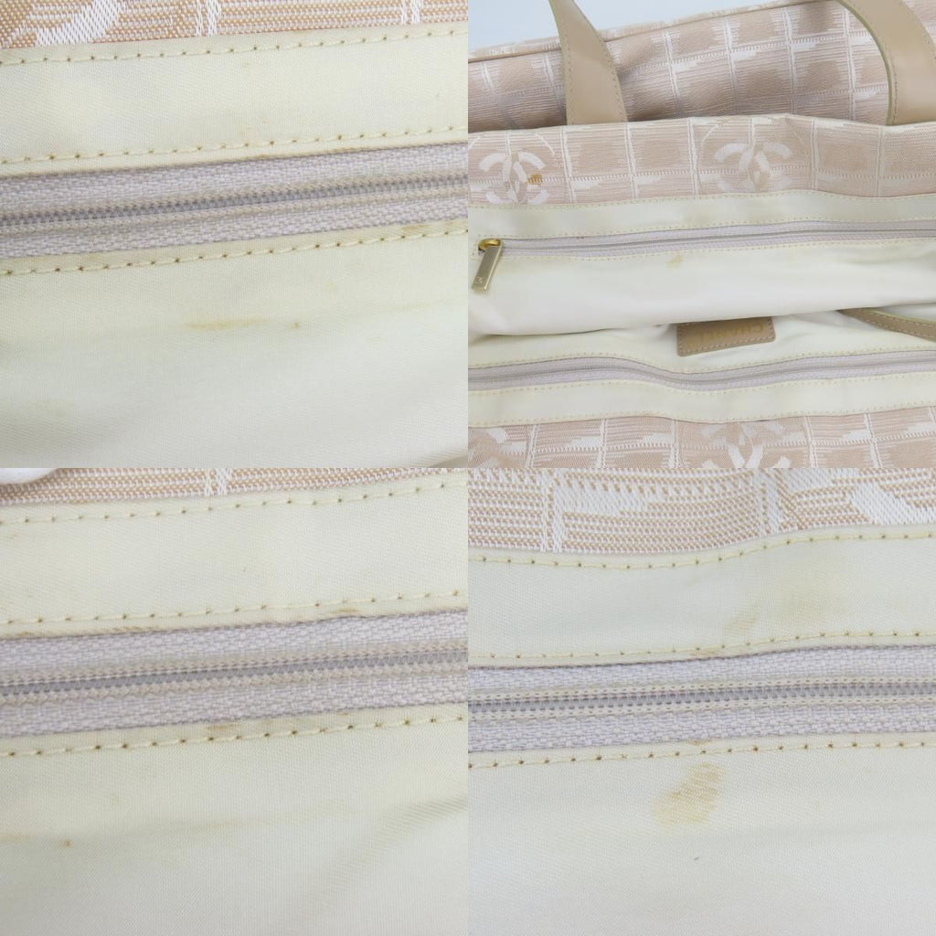 Chanel Tote New Travel Line MM Jacquard Nylon Leather Beige Silver Shoulder Bag — view 7