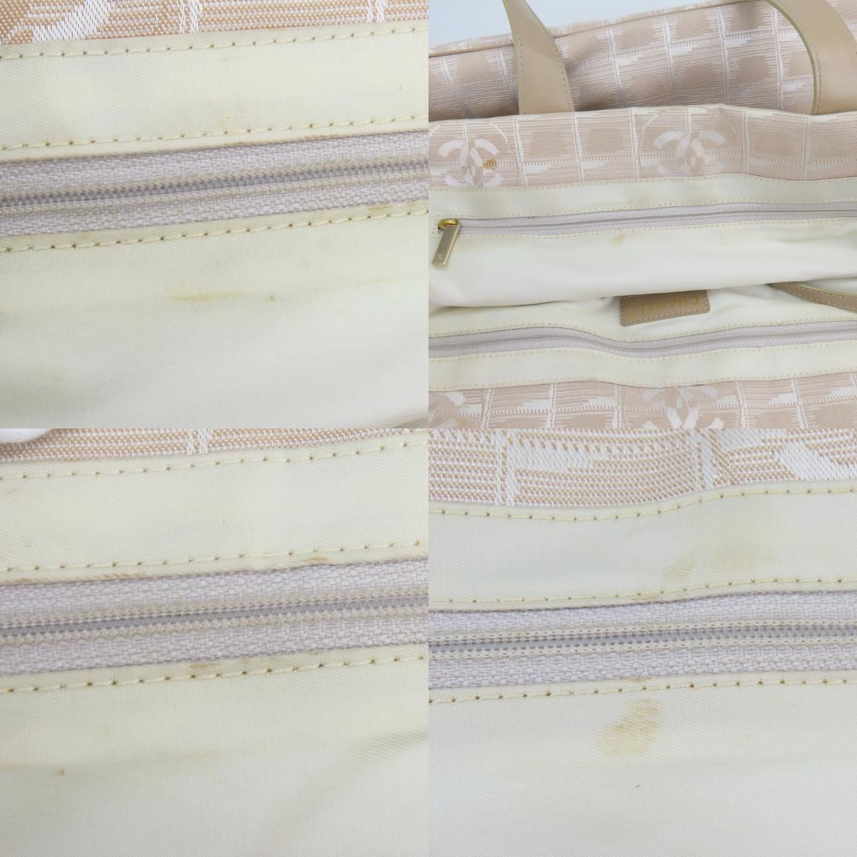 Chanel Tote New Travel Line MM Jacquard Nylon Leather Beige Silver Shoulder Bag — view 7