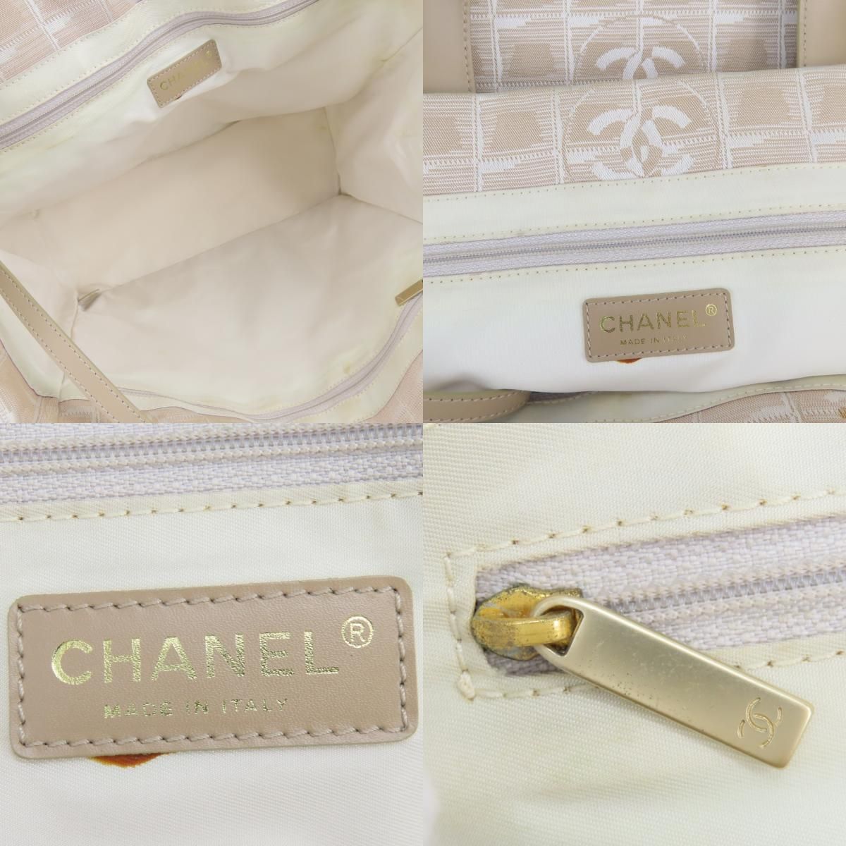 Chanel Tote New Travel Line MM Jacquard Nylon Leather Beige Silver Shoulder Bag — view 6