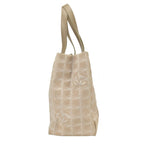 Chanel Tote New Travel Line MM Jacquard Nylon Leather Beige Silver Shoulder Bag — view 2