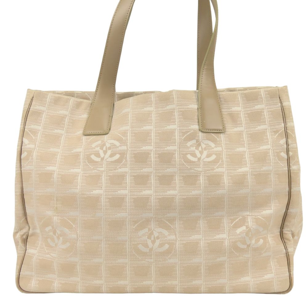 Chanel Tote New Travel Line MM Jacquard Nylon Leather Beige Silver Shoulder Bag