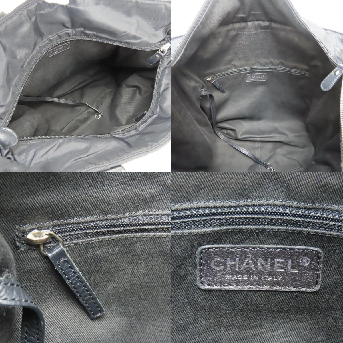 Chanel Tote Bag Paris New York Quilted CC Logo Nylon Leather Black — view 7