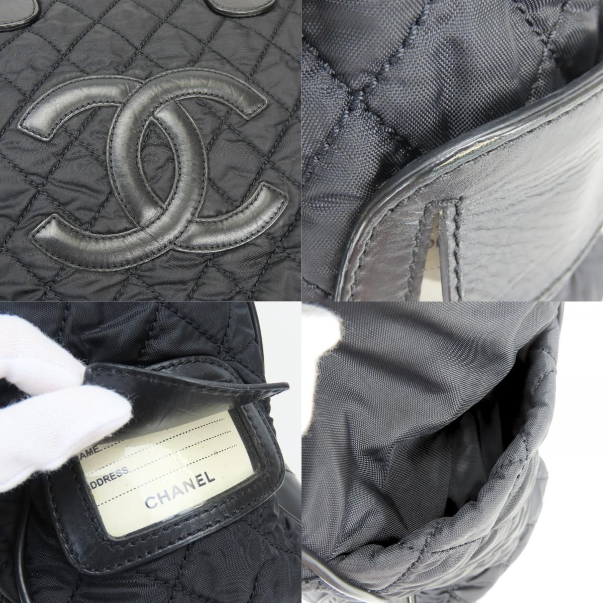 Chanel Tote Bag Paris New York Quilted CC Logo Nylon Leather Black — view 3