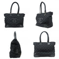 Chanel Tote Bag Paris New York Quilted CC Logo Nylon Leather Black