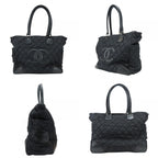 Chanel Tote Bag Paris New York Quilted CC Logo Nylon Leather Black