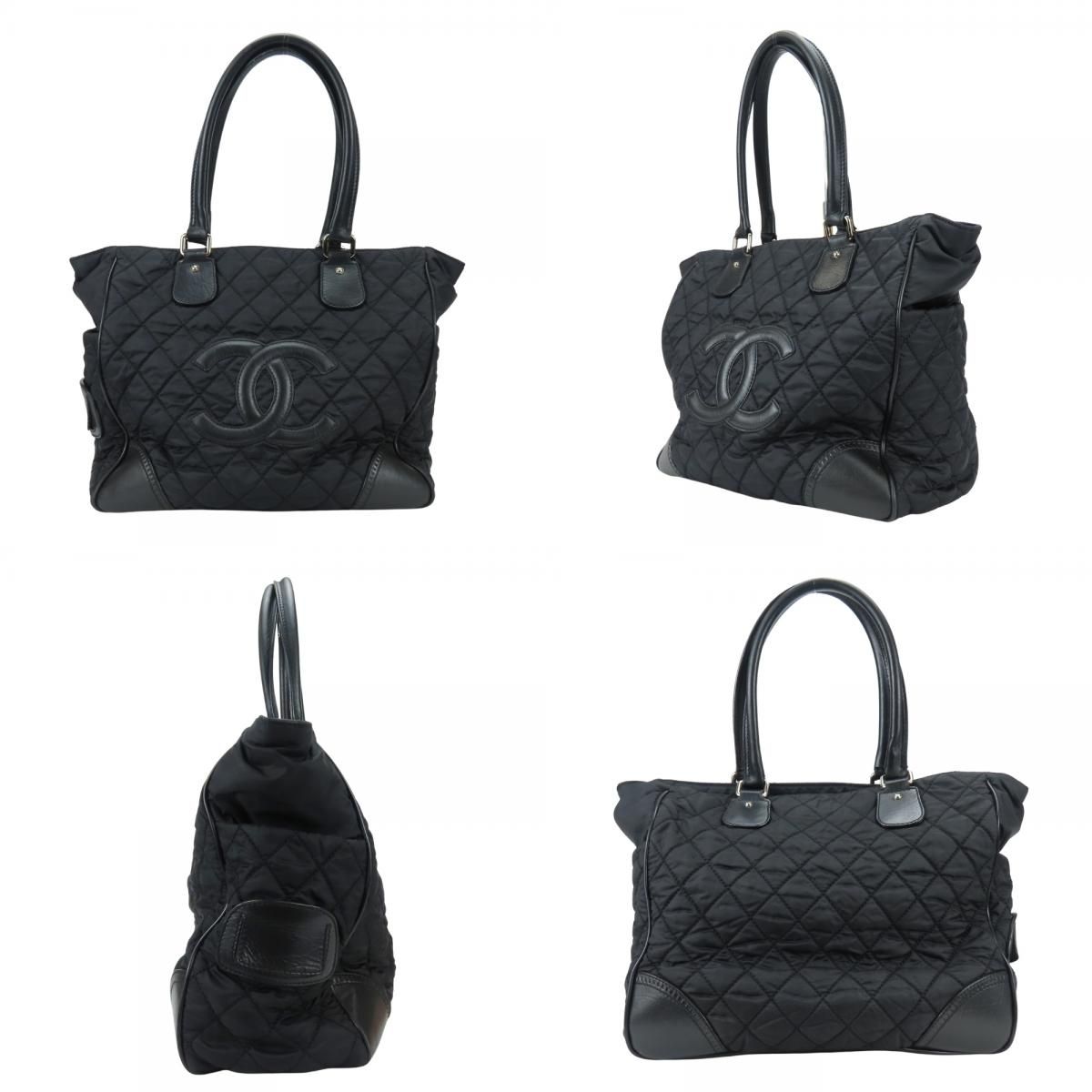 Chanel Tote Bag Paris New York Quilted CC Logo Nylon Leather Black