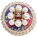 Chanel Gripoix Pearl Tweed CC Logo Round Brooch
