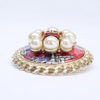 Chanel Gripoix Pearl Tweed CC Logo Round Brooch — view 3