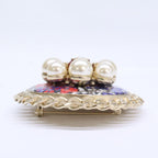 Chanel Gripoix Pearl Tweed CC Logo Round Brooch — view 5