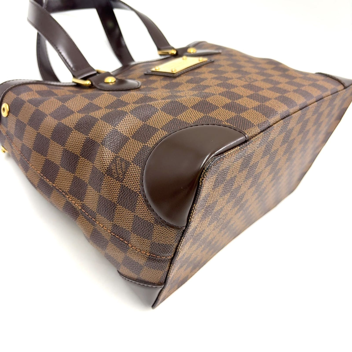 Louis Vuitton Hampstead PM Damier Ebene Leather Brown Tote Bag Gold — view 7