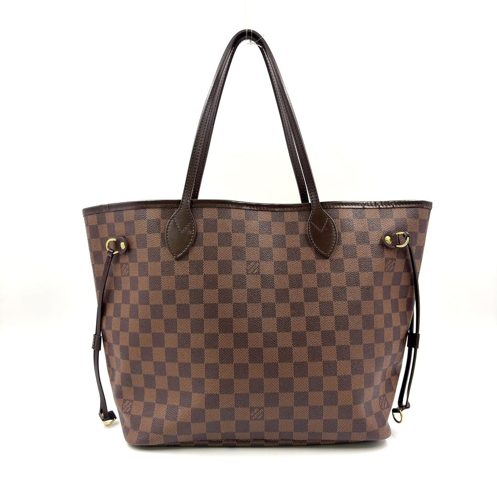 Louis Vuitton Neverfull MM Damier Ebene Leather Brown Tote Bag Gold